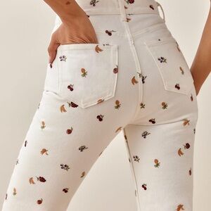 Reformation Fruit Embroidered High Rise Straight Jeans size 24 NWOT